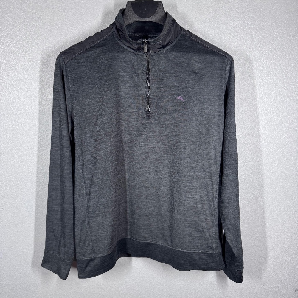 Tommy Bahama IslandZone Mens Large‎ Gray Heather Quarter Zip Pullover Jacket